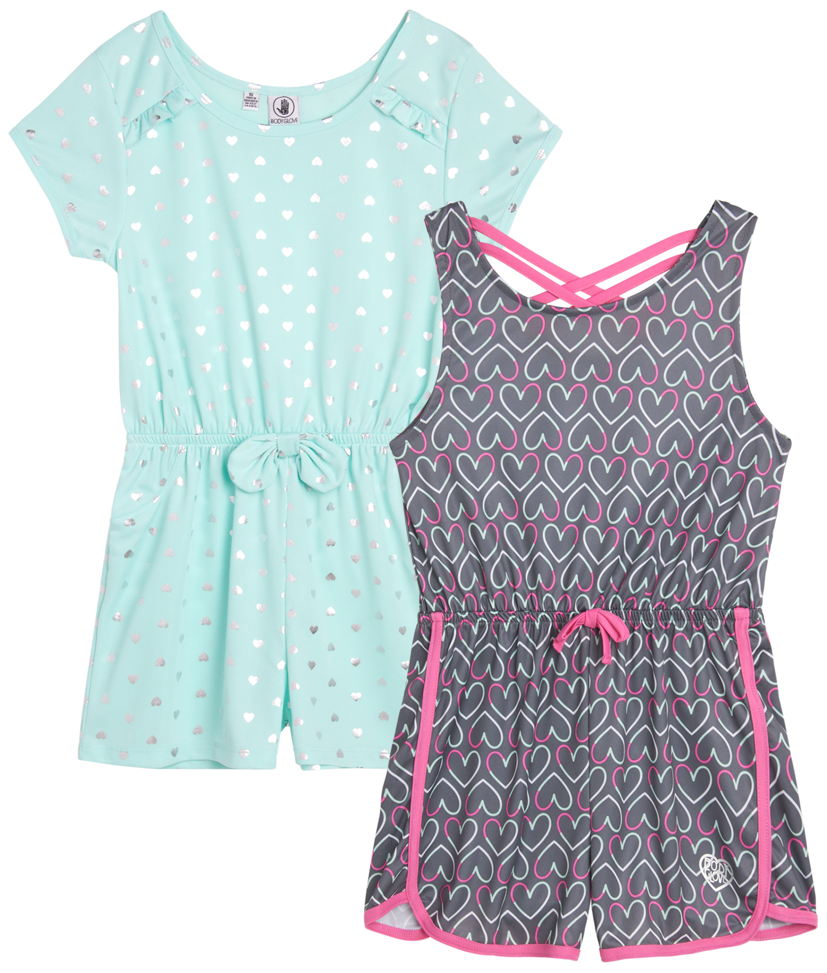 Body Glove Girls' Romper 2 Pack Short Sleeve Active Jumpsuit (Size 7