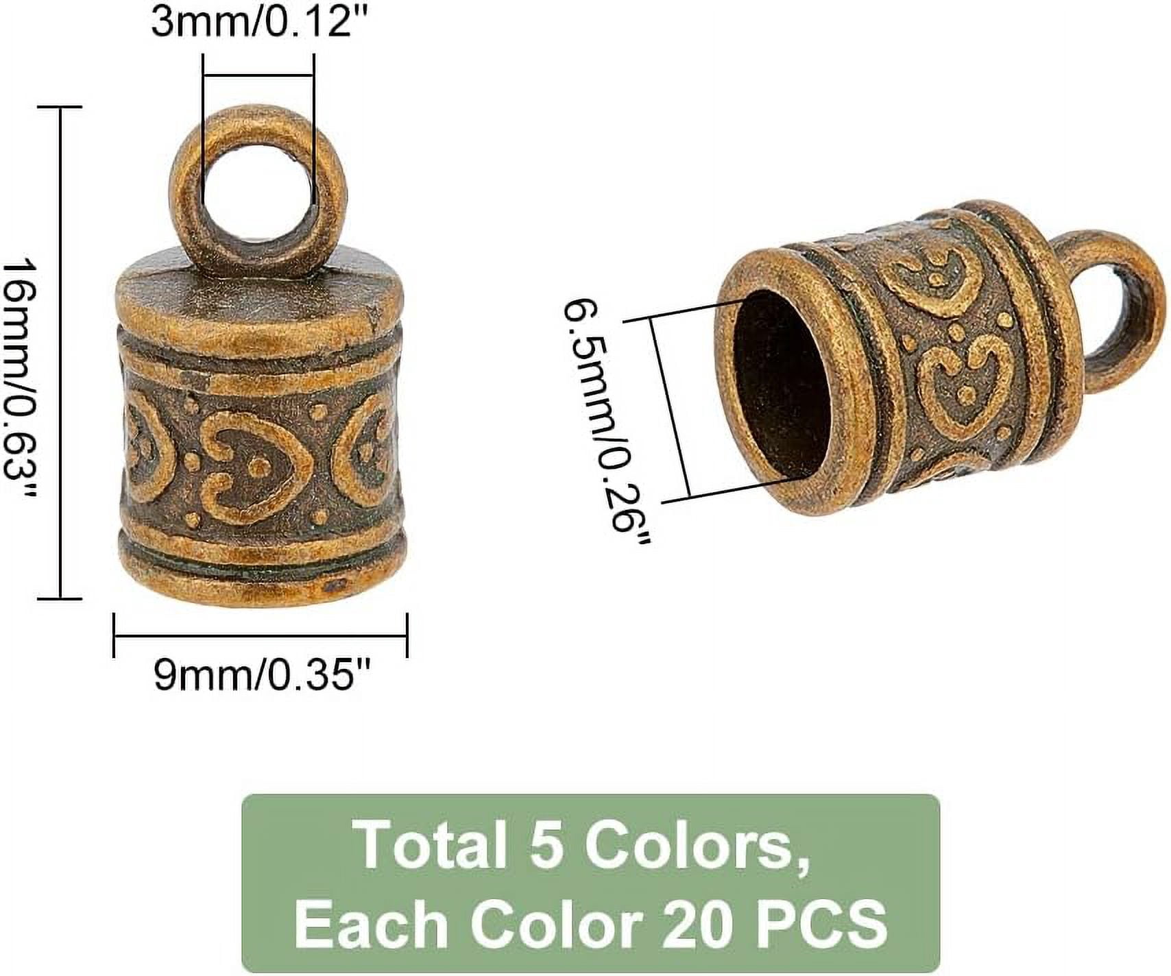100pcs Cord Ends Leather Tassel Cap 5 Color Barrel Alloy Leather Cord Ends Cord Link Buckle Glue-in End Cap for Kumihimo Barrel and Jewelry Making (16x9mm 6.5mm Inner Diameter) DIY