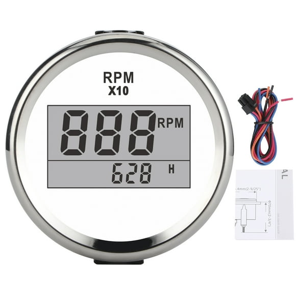Sonew Car Accessory Tachometer 0‑9990RPM Tachometer Gauge IP67 Waterproof Red Backlight 52mm/2in LCD Display 9‑32V Tacho Gauge
