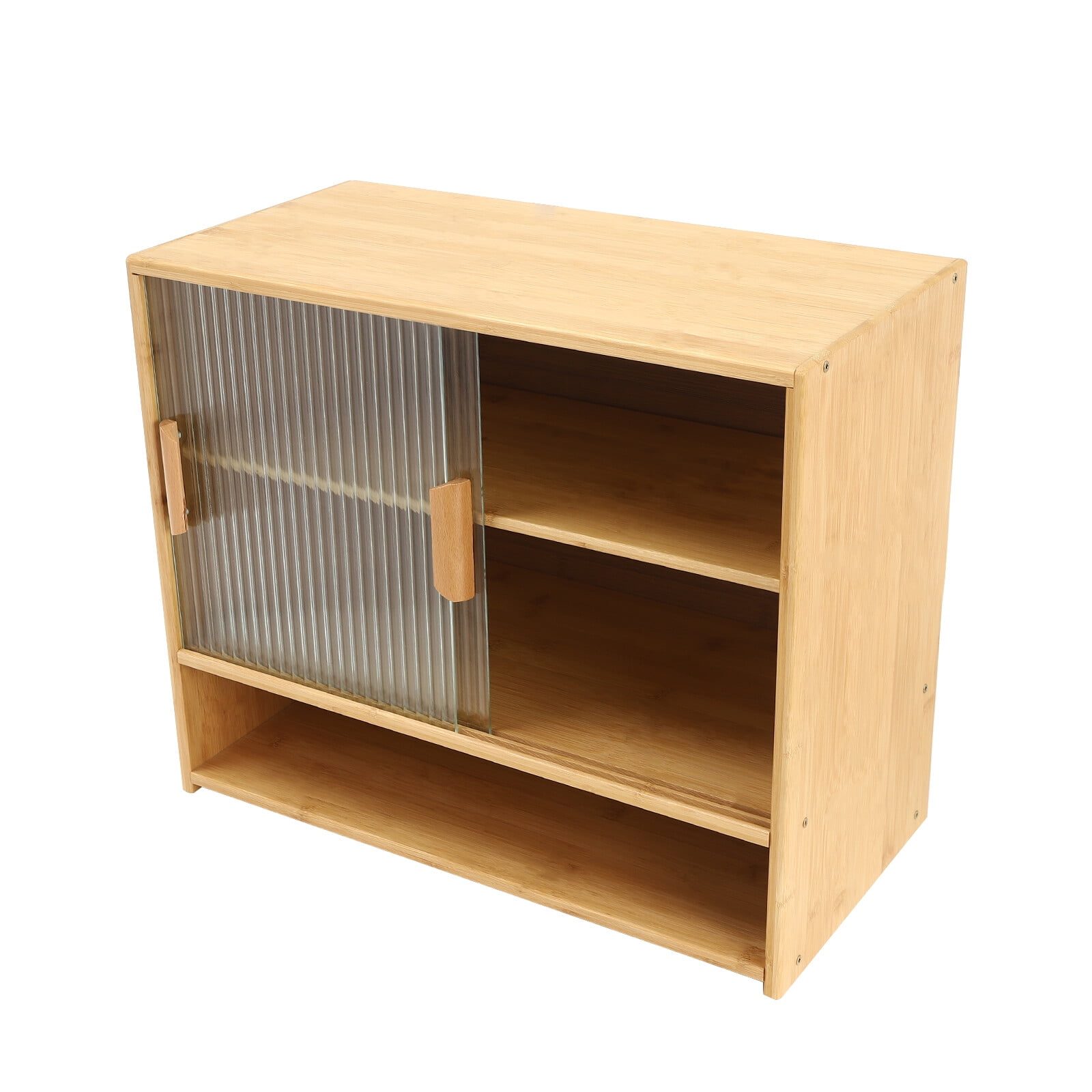 Small Countertop Kitchen Pantry, Bamboo Pantry Sideboard with 2 Sliding Doors Freestanding Kitchen Countertop Storage Cabinet for Spice Dishes Bowls Seasoning Bottles