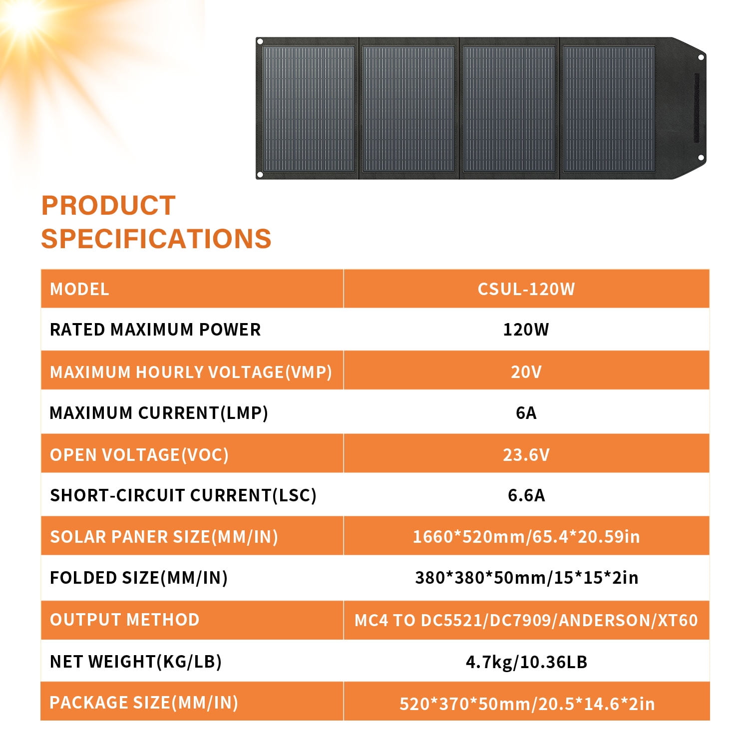 EFFORTWAY 120W Portable Solar Panel Foldable Solar Panel Charger with Adjustable Kickstands Waterproof IP67 for Camping, Home, RV, Boat, Outdoor, Power Station, off Grid System