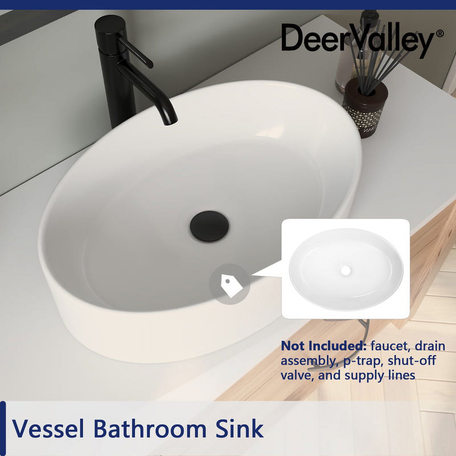 DeerValley 14" White Ceramic Oval Vessel Sink for Bathroom,Kitchen,DV-1V0049
