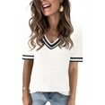 thumbnail image 1 of Jersey Kistore de verano, manga corta, cuello en V, tejido trenzado para mujer, 1 of 5