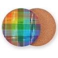 thumbnail image 2 of Rainbow Tie-dye Plaid Drinks Coasters, Non-Scratch Cork Base Round Cups Mats for for Wooden Coffee Table, Cool Housewarming Gift for Home Decor, 2 of 7