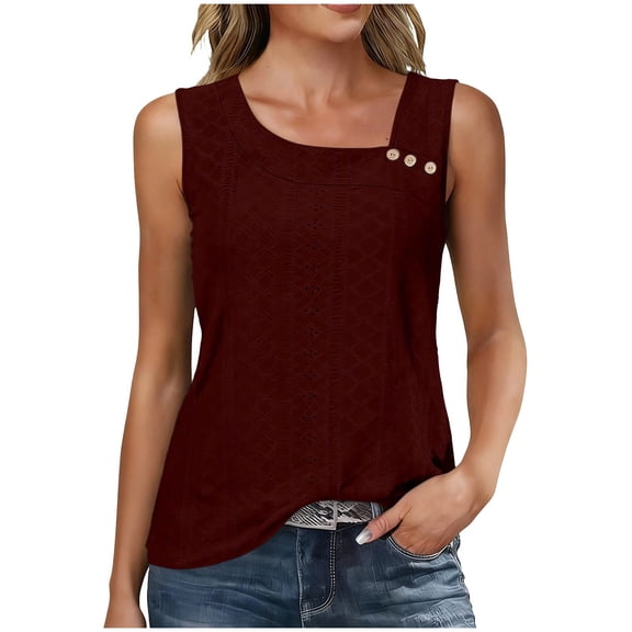 Bosfbaoi Womens Tank Tops, Summer Sleeveless Loose Fit Pleated Shirts Square Neck Tunics Eyelet Flowy Tees, Camisole Tops for Women