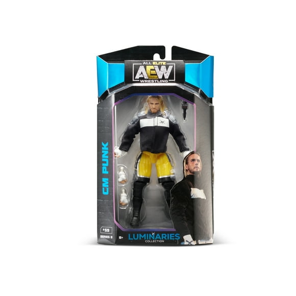 AEW Unmatched Luminaries CM Punk - Figurine de 6 Pouces avec Veste d'Entrée, Microphone ROH et Poing