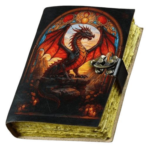 Handmade Leather Journal with Dragon Artwork – 5x7 Inch Notebook with 200 Deckle Pages – Vintage Leather Sketchbook for Writing, Drawing & Gifting