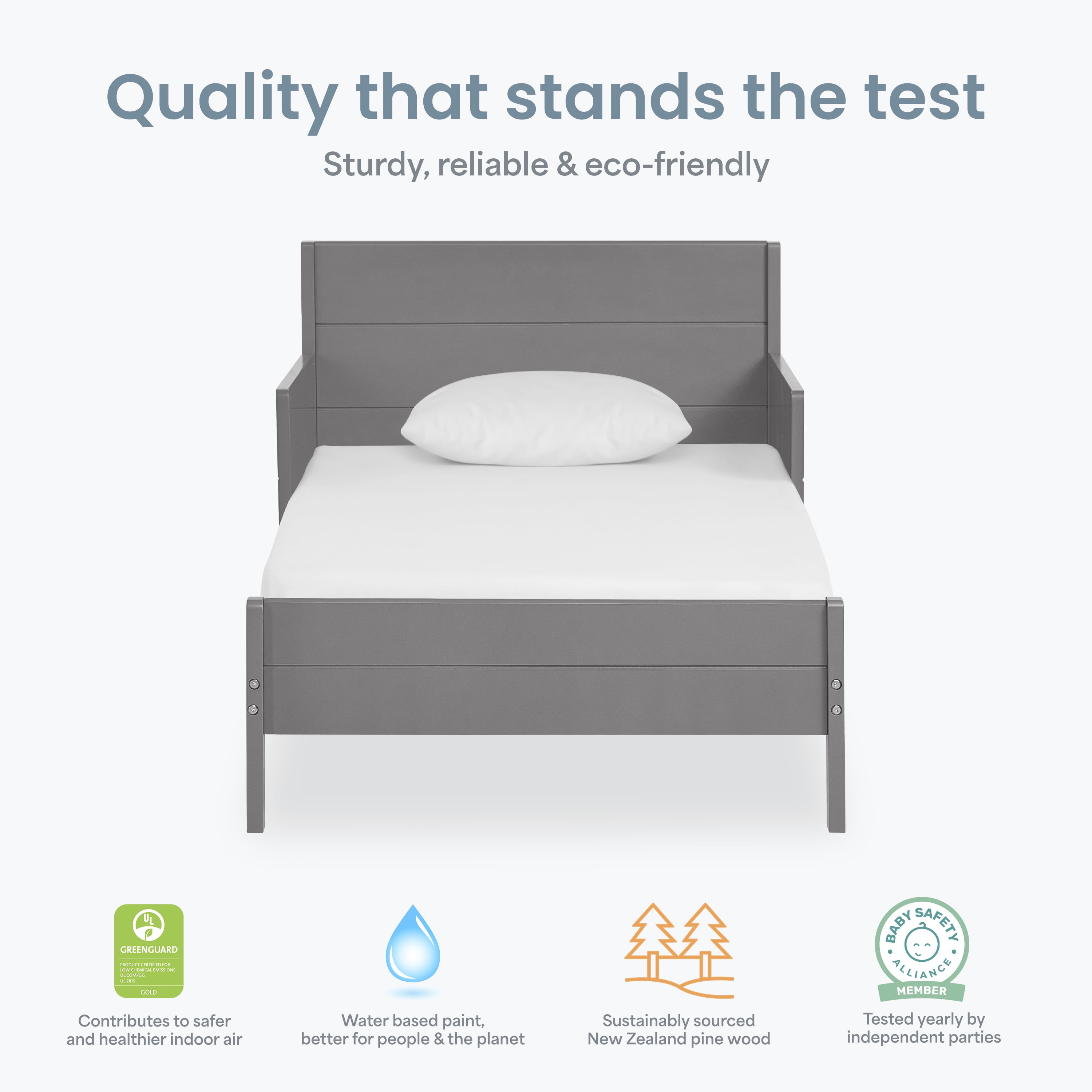 Dream On Me Holland Toddler Bed made with Sustainable New Zealand Pinewood, Steel Grey
