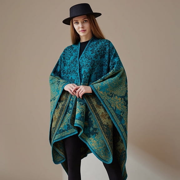 Nvzi-c Women's Shawl Wraps Open Front Poncho Cape Oversized Sweaters Casual Cardigan Shawls for Fall Winter,Court classic Green