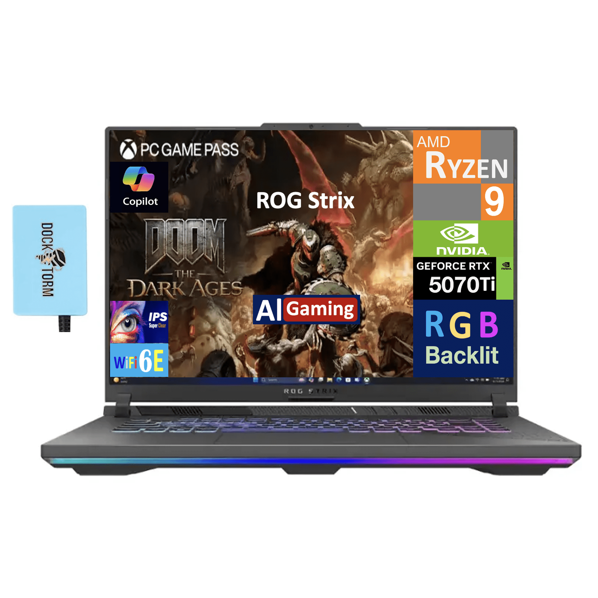 ASUS ROG Strix G16 16in IPS WUXGA Laptop Ryzen 9 8940HX RTX 5070 Ti 16GB 1TB SSD Win11 Pro w/DKZ USB Hub