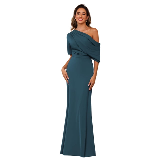 Vestido BITALY para la madre de la novia, satinado, verde azulado, con un solo hombro