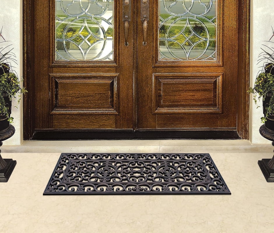 A1HC Natural Rubber Outdoor Doormat with Paisley Grill Design, Heavy-Duty Shoe Scraper, Dirt-Trapping Entryway Mat, 18" x 48"