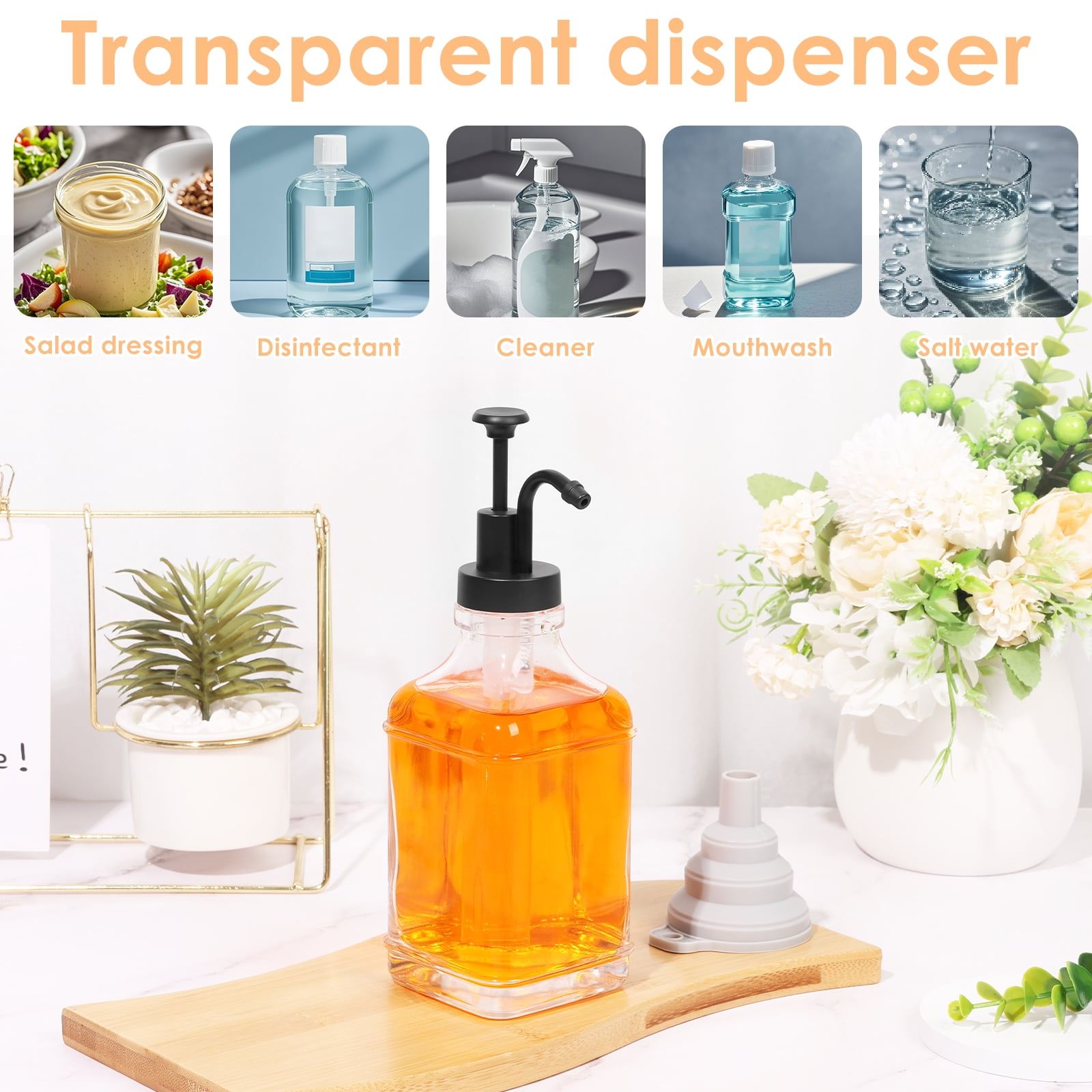 Coffee Syrup Dispenser Set with Silicone Funnel 500ml Glass Syrup Bottle with Label Stickers Clear Coffee Syrup Container Portable Coffee Pump Dispenser Syrup Pump Dispenser for Bar