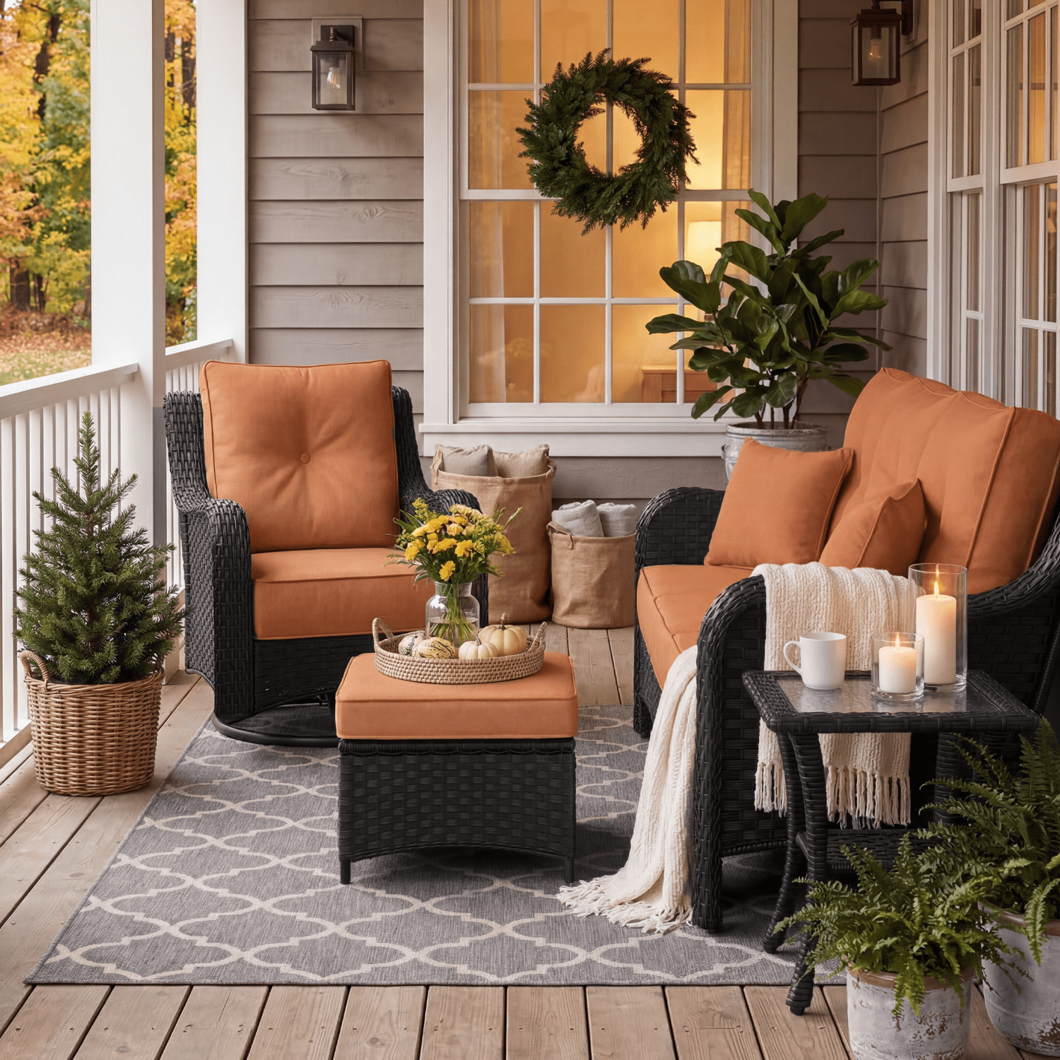 LayinSun 3 Piece Wicker Outdoor Furniture Set with 6-inch Comfy Cushions, High Back Patio Furniture Set with Rattan Armchairs and Side Table