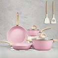 thumbnail image 1 of Vkoocy - Juego de ollas y sartenes antiadherentes, juego de utensilios de cocina de cerámica saludable, juego de 12 ollas de cocina y sartenes, sin PFAS con utensilios de cocina y tapa, color rosa, 1 of 5