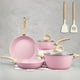 thumbnail image 1 of Vkoocy - Juego de ollas y sartenes antiadherentes, juego de utensilios de cocina de cerámica saludable, juego de 12 ollas de cocina y sartenes, sin PFAS con utensilios de cocina y tapa, color rosa, 1 of 5