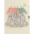 thumbnail image 4 of Yunliwuli Baby Girl 2Pcs Fall Outfits Off Shoulder Button Down Tops + Flare Pants Set Toddler Clothes, 4 of 10