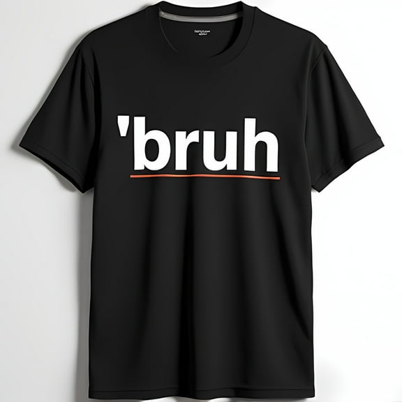 Casual Black T-Shirt with Bold Bruh Graphic and Red Underline Everyday Wear