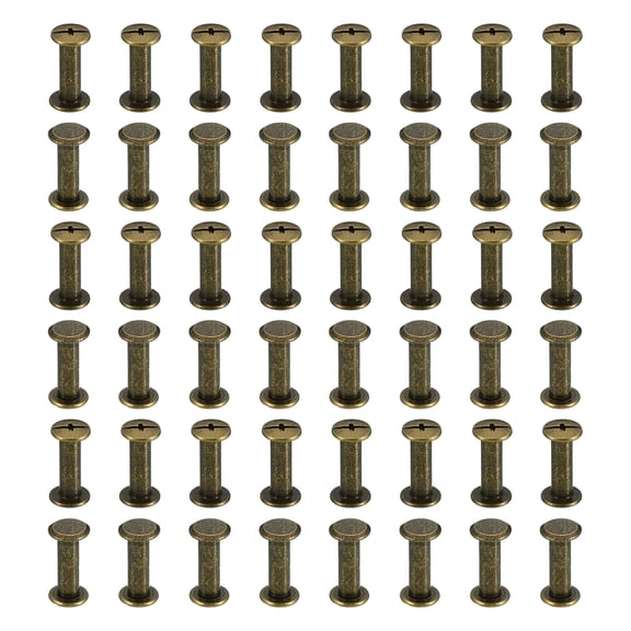 50 Sets Chicago Screws, M5x16mm Brass Plated Chicago Screw Phillips Binding Post Screw Rivets for Leather, Brown