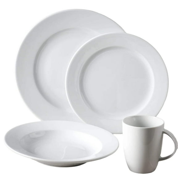 European White Rim Dinnerware 4-Piece Set For 1