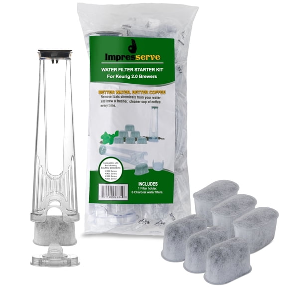 Impresserve Clear Water Filter Starter Kit Replacement for Keurig 2.0 Brewers - 6 Pods and 1 Filter Holder
