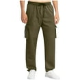 thumbnail image 2 of Bovxnpu Mens Plus Size Pants Men's Cargo Pants Fleece Lined Straight Leg Trousers with Elastic Waist and Pockets for Outdoor and Cold Weather, 2 of 6