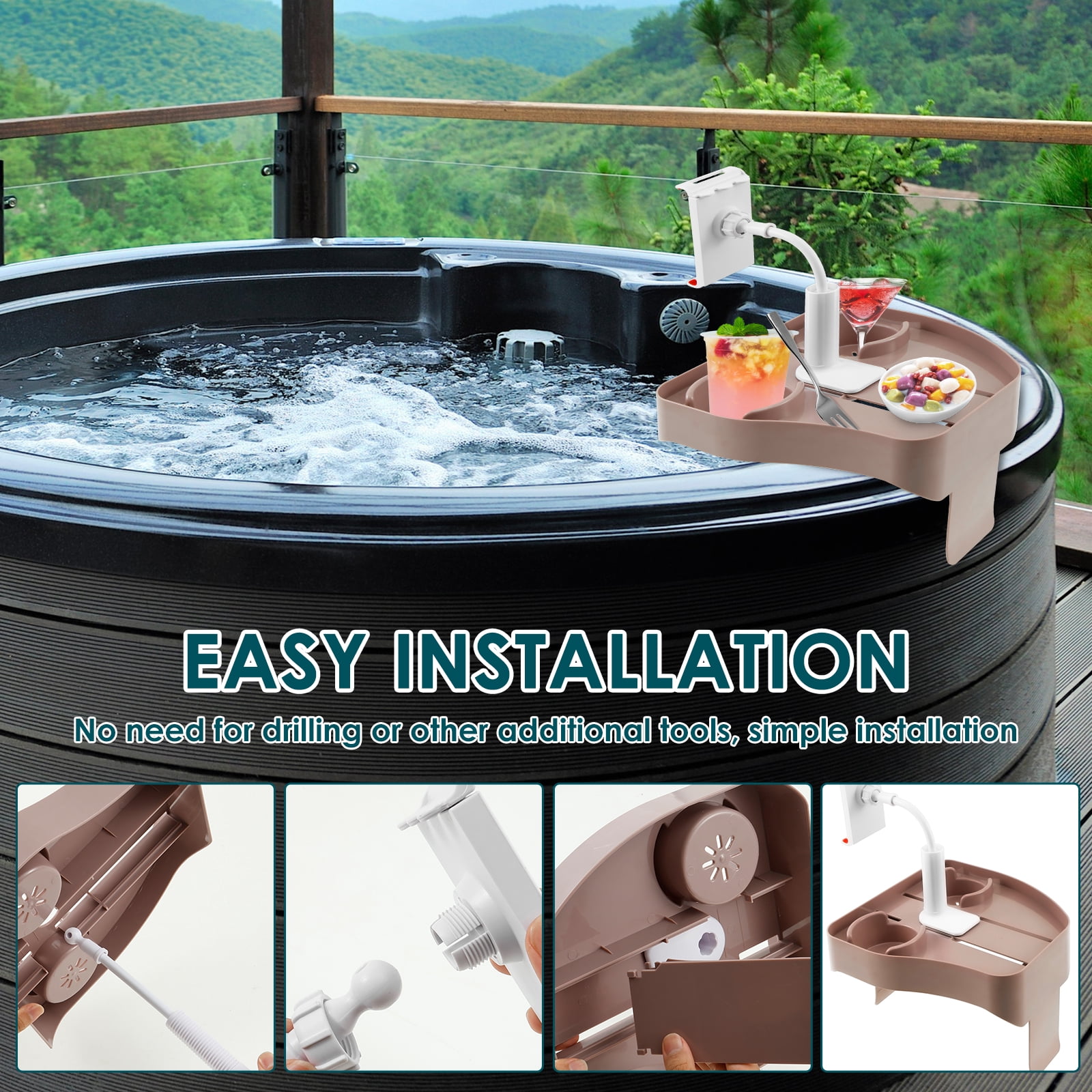 NUAHRHY Hot Tub Tray 3 In 1 Multifunctional Table with Cup Holder and Phone Holder Spas Caddy Drink Tray for Most Inflatable Hot Tub Spas Above Ground Pools
