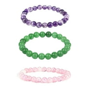 OLLIEWEST Ollie West Authentic 3 Crystal Women's Bracelets - Amethyst, Rose Quartz and Jade Jewelry- 8mm Real Crystal Beads