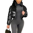 thumbnail image 6 of Women's Shiny Cropped Quilted Puffer Jacket - Zip Up Padded Down Coat Outerwear, 6 of 10