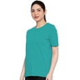 thumbnail image 4 of eloria Women's T-Shirt Round Neck Solid Color Plain Half Sleeve T-Shirt Color: Teal | Size: 3XL, 4 of 7