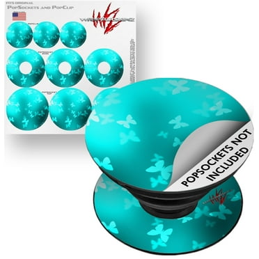 Decal Style Vinyl Skin Wrap 3 Pack for PopSockets Bokeh Butterflies Neon Teal (POPSOCKET NOT INCLUDED) by WraptorSkinz