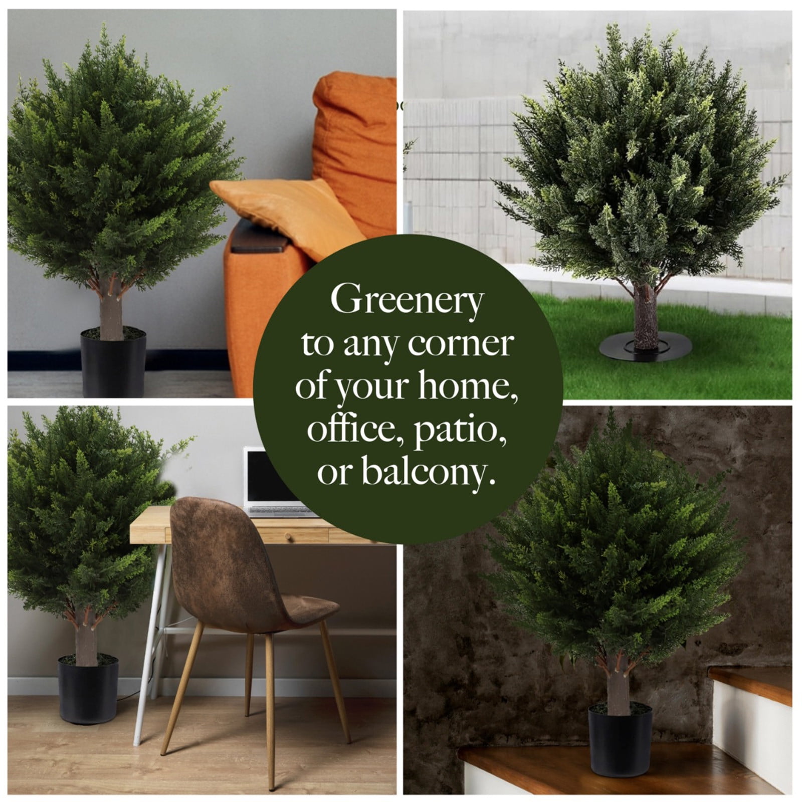 Stijggn Artificial Cedar Topiary Trees with Ground Spike New Years Decorations 2026 UV Resistant Fake Evergreen Bushes Shrubs Trees Artificial Plants Realistic Faux Cedar Plants for Indoor/Outdoor
