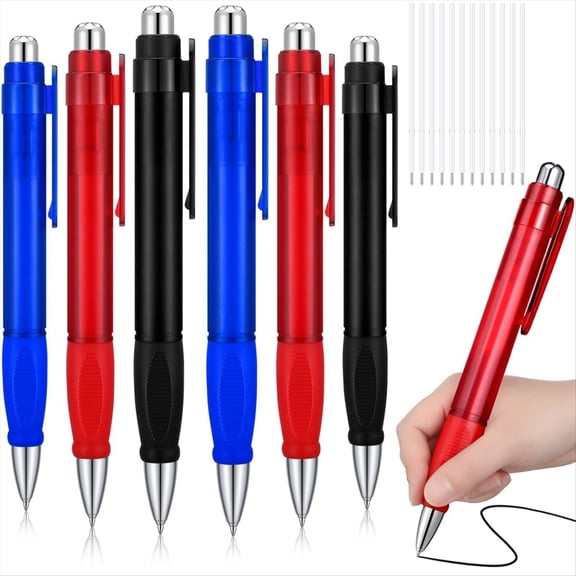 6Pcs Jumbo Oversize Big Ballpoint Pens with Refills Black Ink Retractable