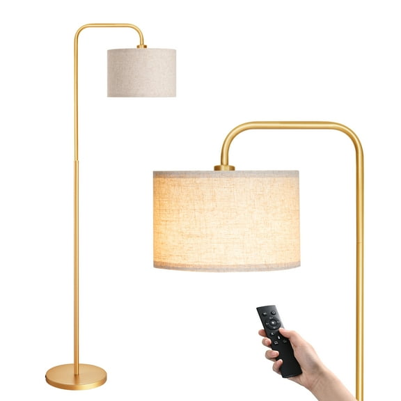 EDISHINE Modern Arc Gold Floor Lamps for Living Room with Remote, 5CCT, Dimmable, Metal Pole Lamps with Shade for Bedroom, Office, Read Lighting, LED Bulb Included