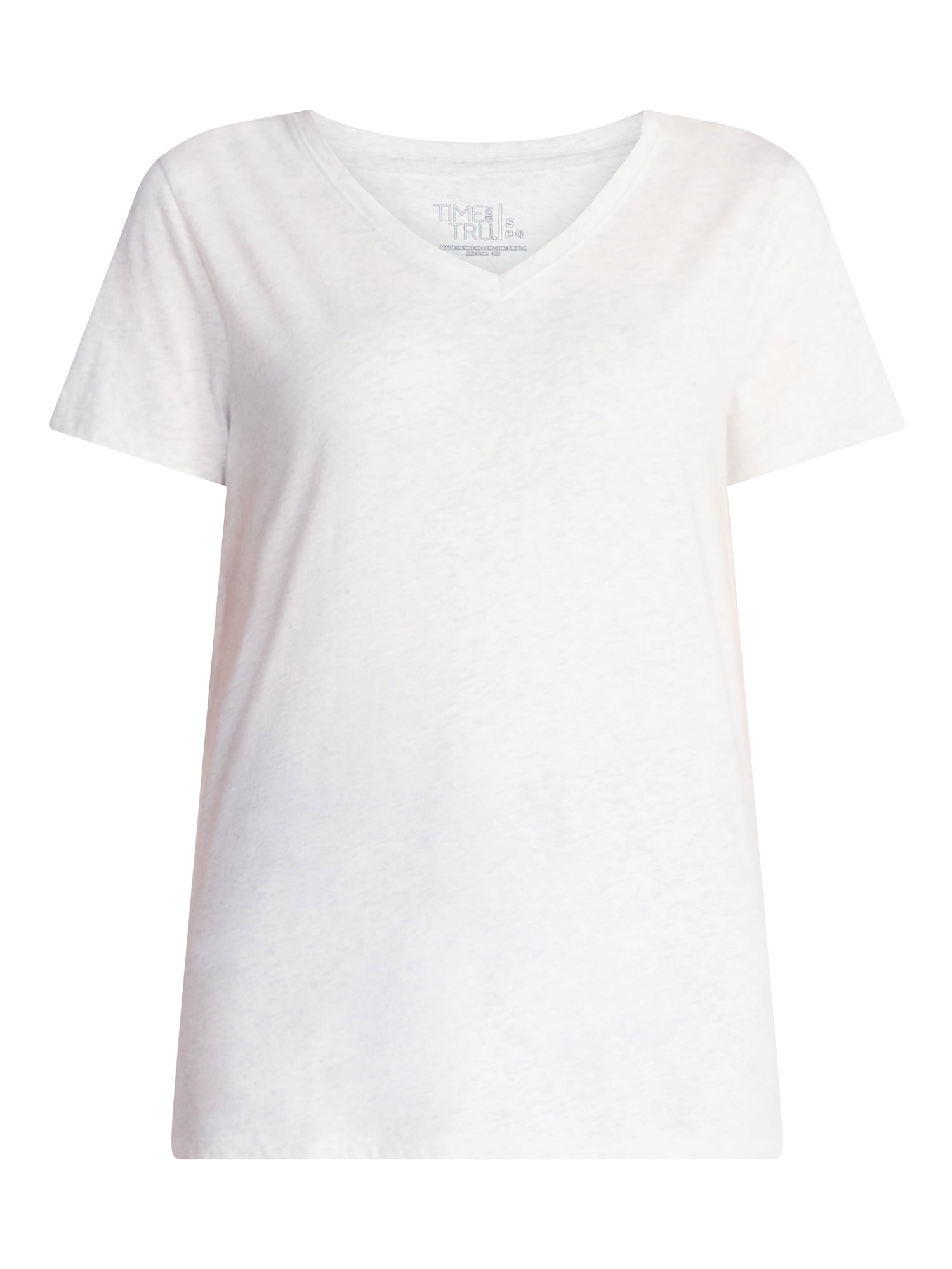 Time and Tru Women's Cotton V-Neck Tee with Short Sleeves, Sizes XS-4X