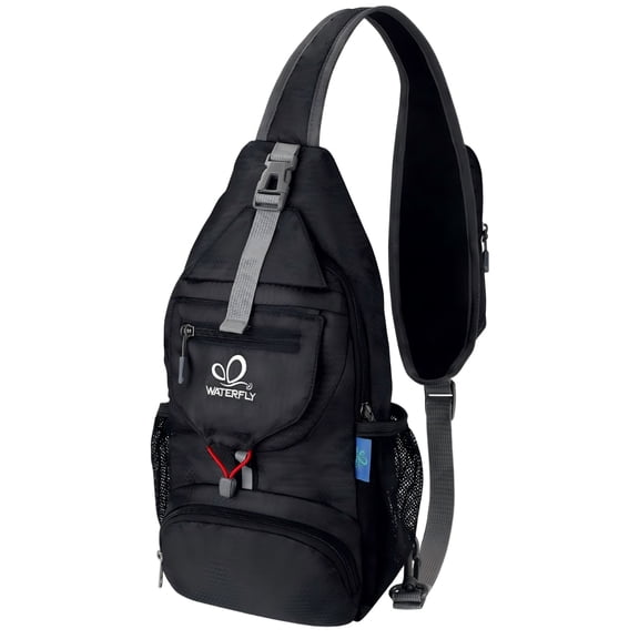 WATERFLY Unisex Small Packable Hiking Travel Sling Bag Cross-Body Shoulder Chest Bag,Black