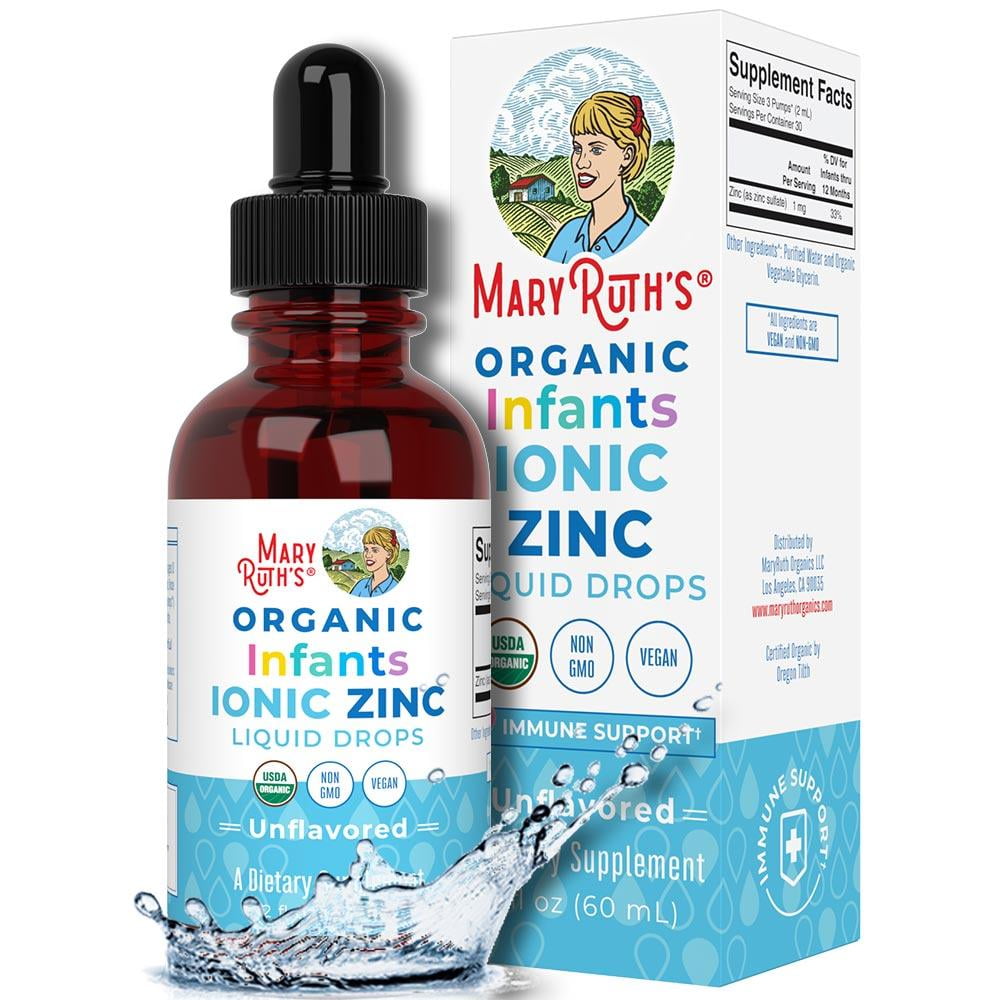 Infant Liquid Ionic Zinc with Organic Glycerin by MaryRuth's, Zinc Sulfate for Immune Support, Vegan, Formulated for Ages 0-12 Months, 1 Month Supply, 2 fl oz