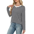 thumbnail image 5 of HAiming Womens Oversize Striped Shirt Crew Neck Long Sleeve Pullover Casual Basic Tops Trendy Blouses Clothes, 5 of 6