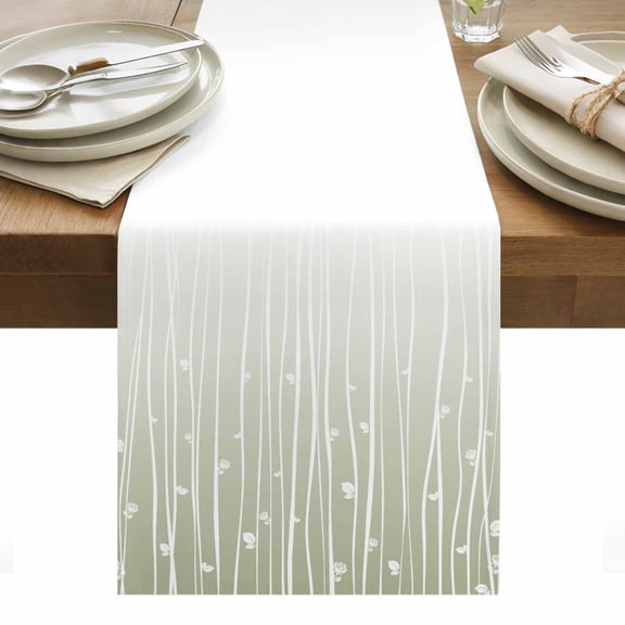 Sage Green Table Runner - 48 Inch Long, Kitchen Dining Table Runner Dresser Scarves, Floral Stripe Gradient Simple Branch Texture Farmhouse Decor for Coffee Tables Wedding Party Banquet