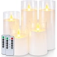 thumbnail image 1 of Pure White Flickering Flameless Candles, Battery Operated Acrylic LED Pillar Candles with Remote Control and Timer, Set of 5, 1 of 7