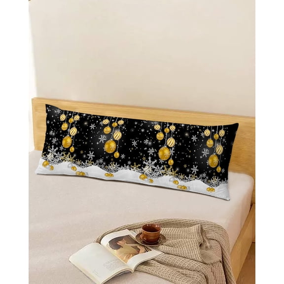 Winter Christmas Balls Throw Pillow Cover,Seasonal Snowflakes Shining Stars Rectangle Decorative Pillow Case Protector Soft Cushion Cover Lumbar Pillowcase for Couch Sofa Bedroom Car Decor 20x54 Inch