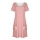 thumbnail image 3 of Vestido Corto de Verano de Moda de Color Sólido Vestido Casual de Cuello en V de Manga Corta, Desgaste Ligero de Poliéster para las Mujeres, Lavado de Manos, 3 of 7