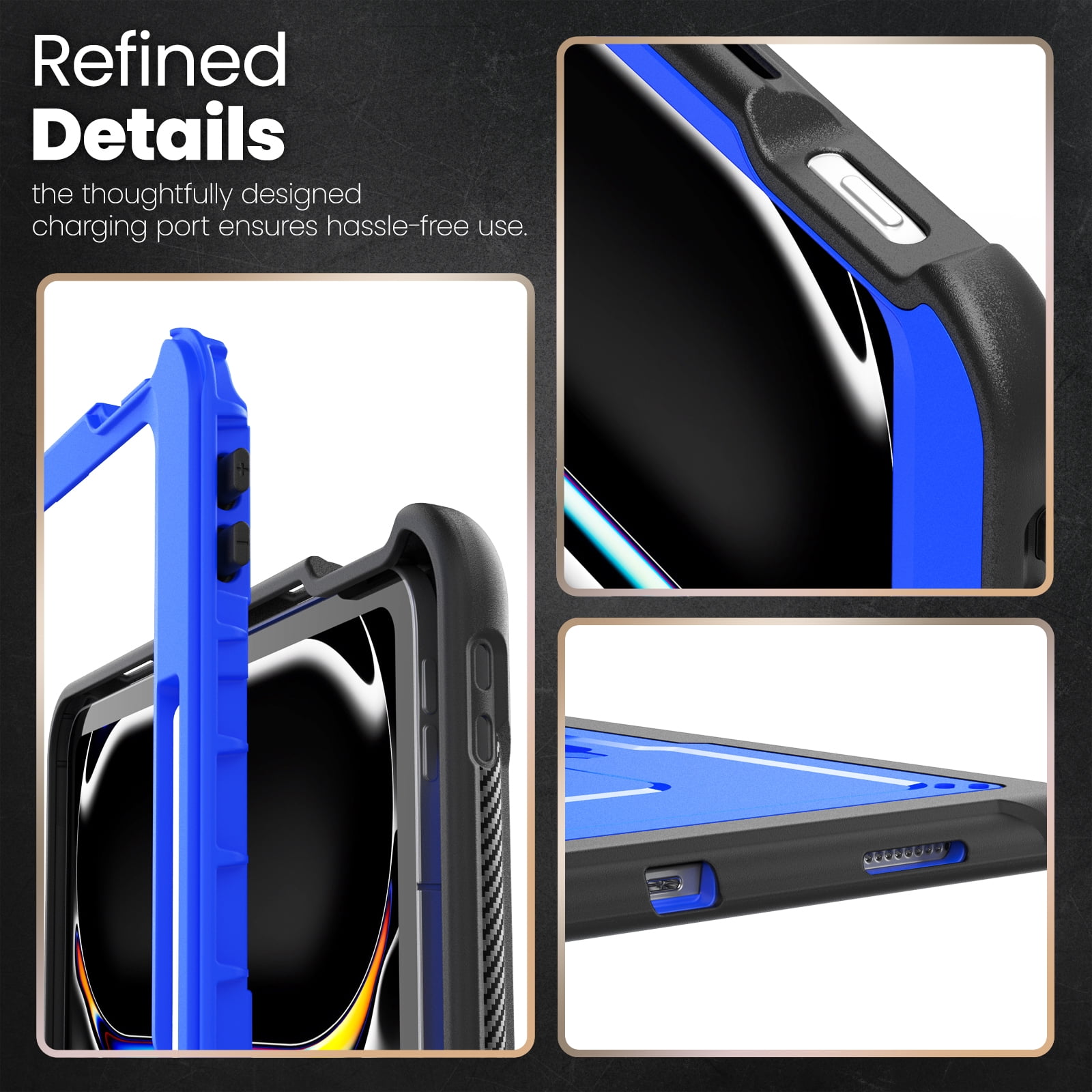 Allytechgroup Case for Apple iPad Pro 13 inch (M4) 2024 with Pencil Holder/ Support Pencil 2nd & Magnetic Attachment Wireless Charging Kickstand Hard PC + Soft TPU Shockproof Stand Rugged Cover, Blue