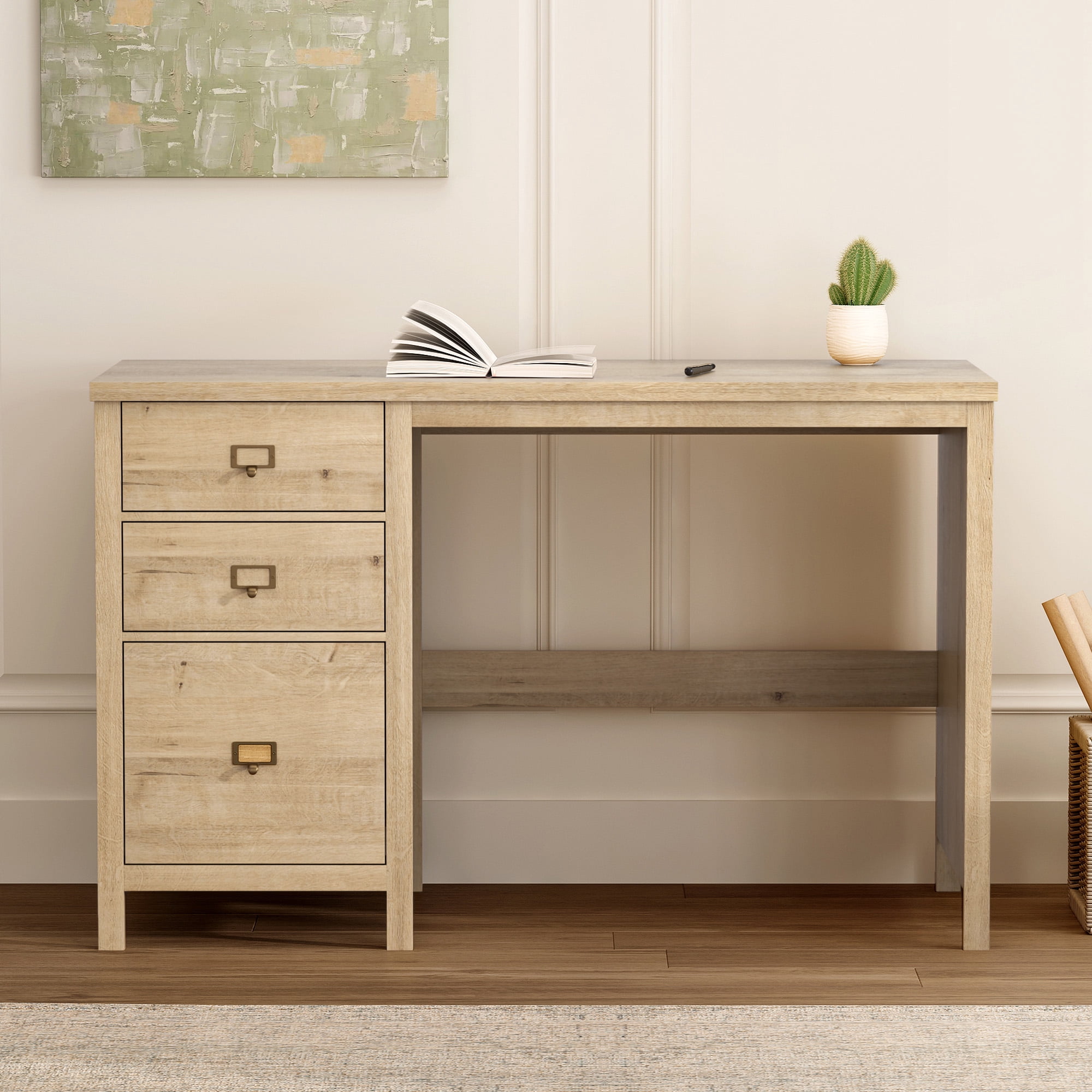 EYYTHUNG Executive Desk with Drawers, 47.2 x 21.7 in, Home Office Desk, Light Oak