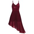 thumbnail image 2 of Rswnyirn Women Lyrical Dance Dress Modern Contemporary Dance Costume Shiny Sequins Mesh High Low Burgundy L, 2 of 5