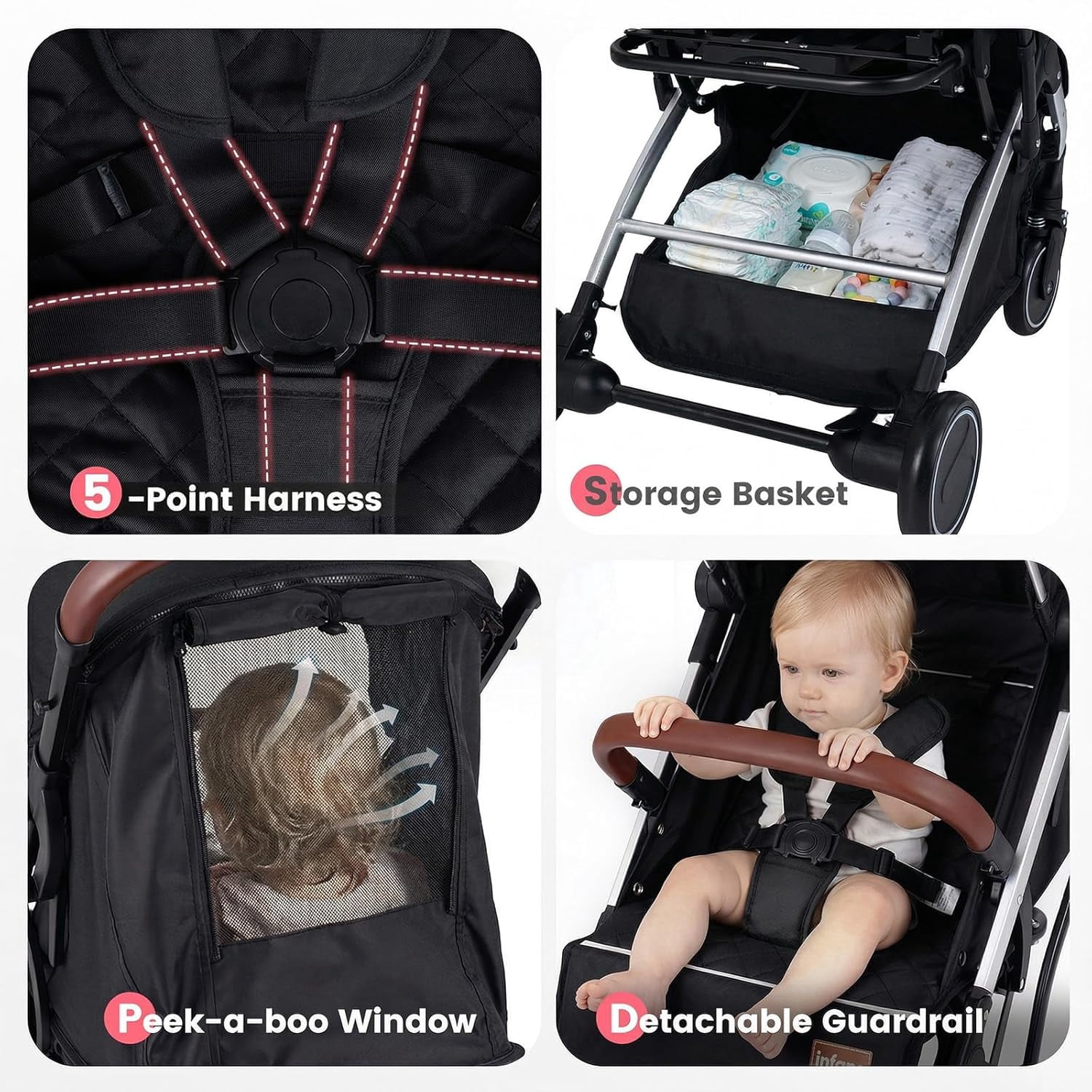 INFANS Travel Stroller, Lightweight Compact Baby Stroller for Airplane with One-Hand Fold, Multi-Position Recline, Canopy, 4 Wheel Suspension, Storage Basket