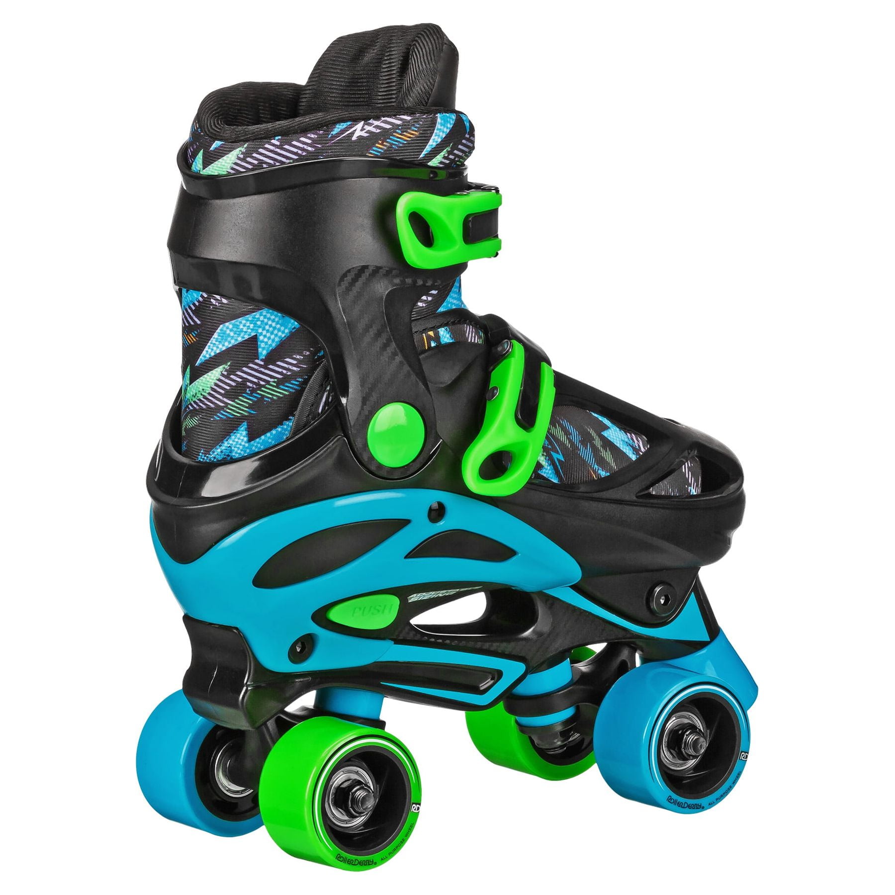 Roller Derby Sprinter Boy's 2n1 Adjustable Quad and Inline Skate Combo Lightning, Size 12-2