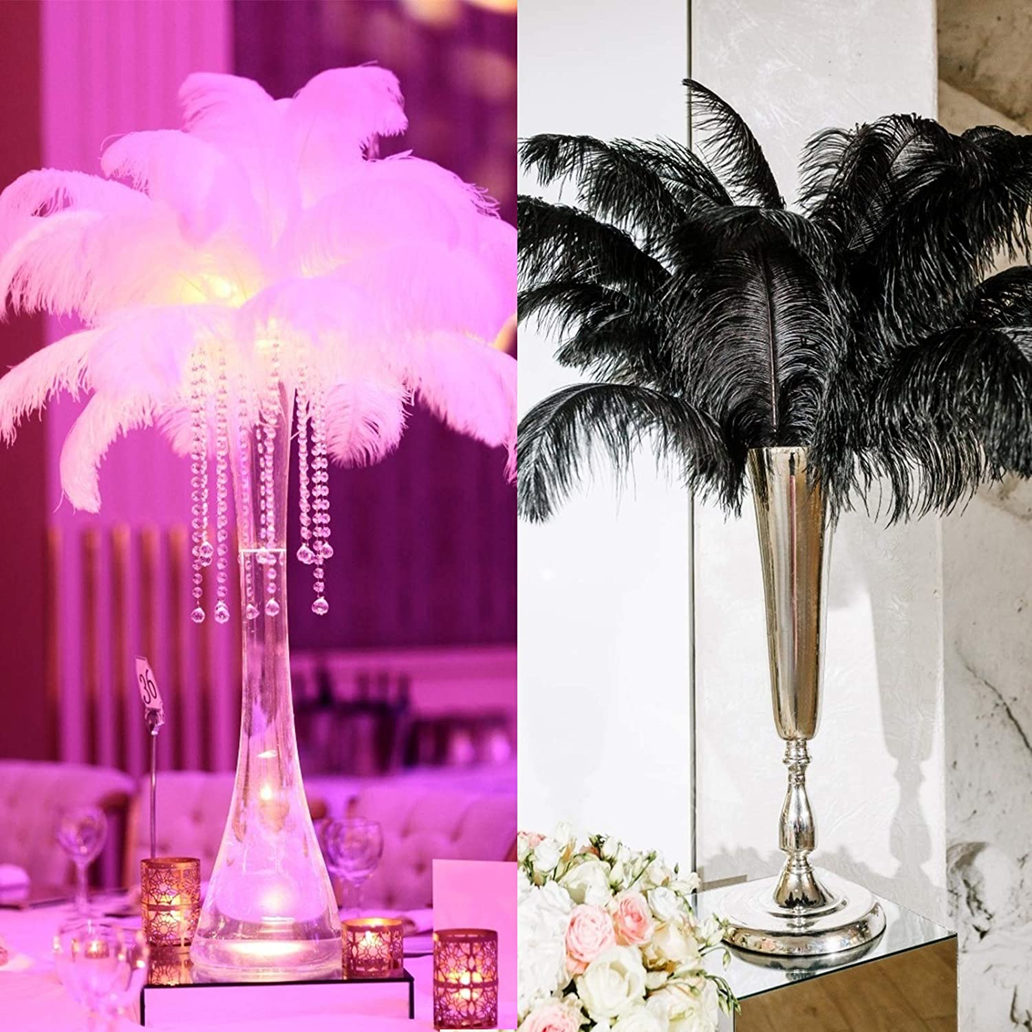 Nvzi-a 50 Pieces Ostrich Feathers, 7.9-9.8inch Mixed Color Ostrich Feathers Craft Art Soft Feathers for Wedding Centerpieces, Festival Party, DIY Art Craft, Home Decoration