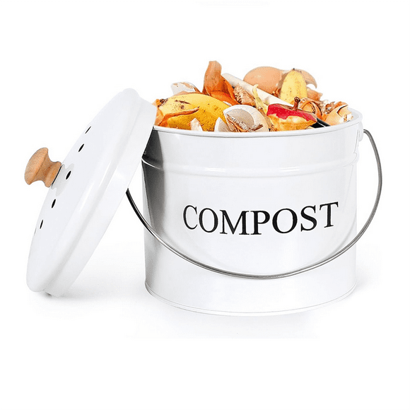 Kitchen Compost Bin for Kitchen Countertop, 1Gallon Compost Bucket for Kitchen with Lid, White,1 * Kitchen Compost Bin,White