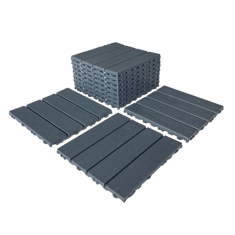 Aukfa 44 Pack Interlocking Deck Tiles, 12"X12" Waterproof Outdoor Flooring for Patio, Garden, Deck, Poolside, Backyard, Gray